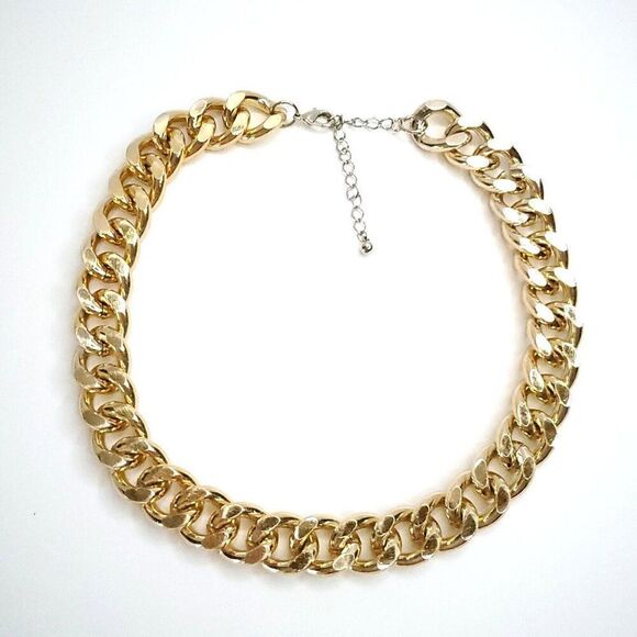 Chunky Statement Cuban Link Chain Necklace Goldtone Mob Wife 18-21" - Picture 2 of 3